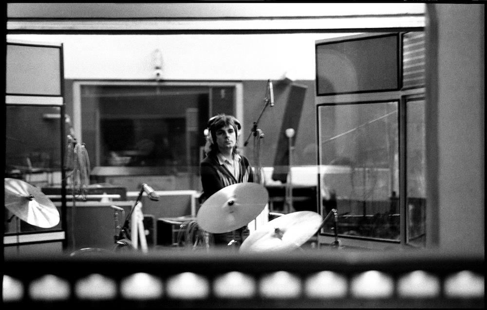 A Rockarchive limited edition print of Rick Wright, Pink Floyd in a recording studio at Abbey Road Studios in 1975.