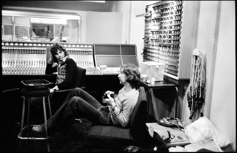 A Rockarchive limited edition print of Nick Mason and Rick Wright working at the mixing desk during the recording of Pink Floyd's Wish You Were Here.