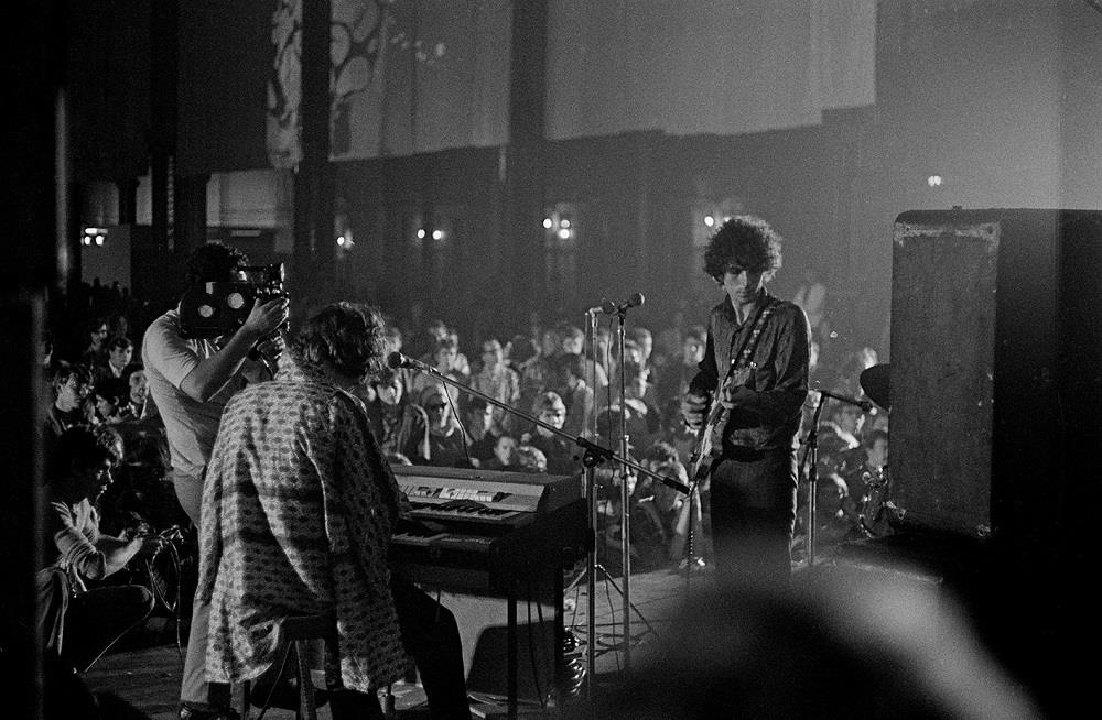 A limited edition print of Syd Barrett playing onstage with Pink Floyd at Alexandra Palace in 1967.