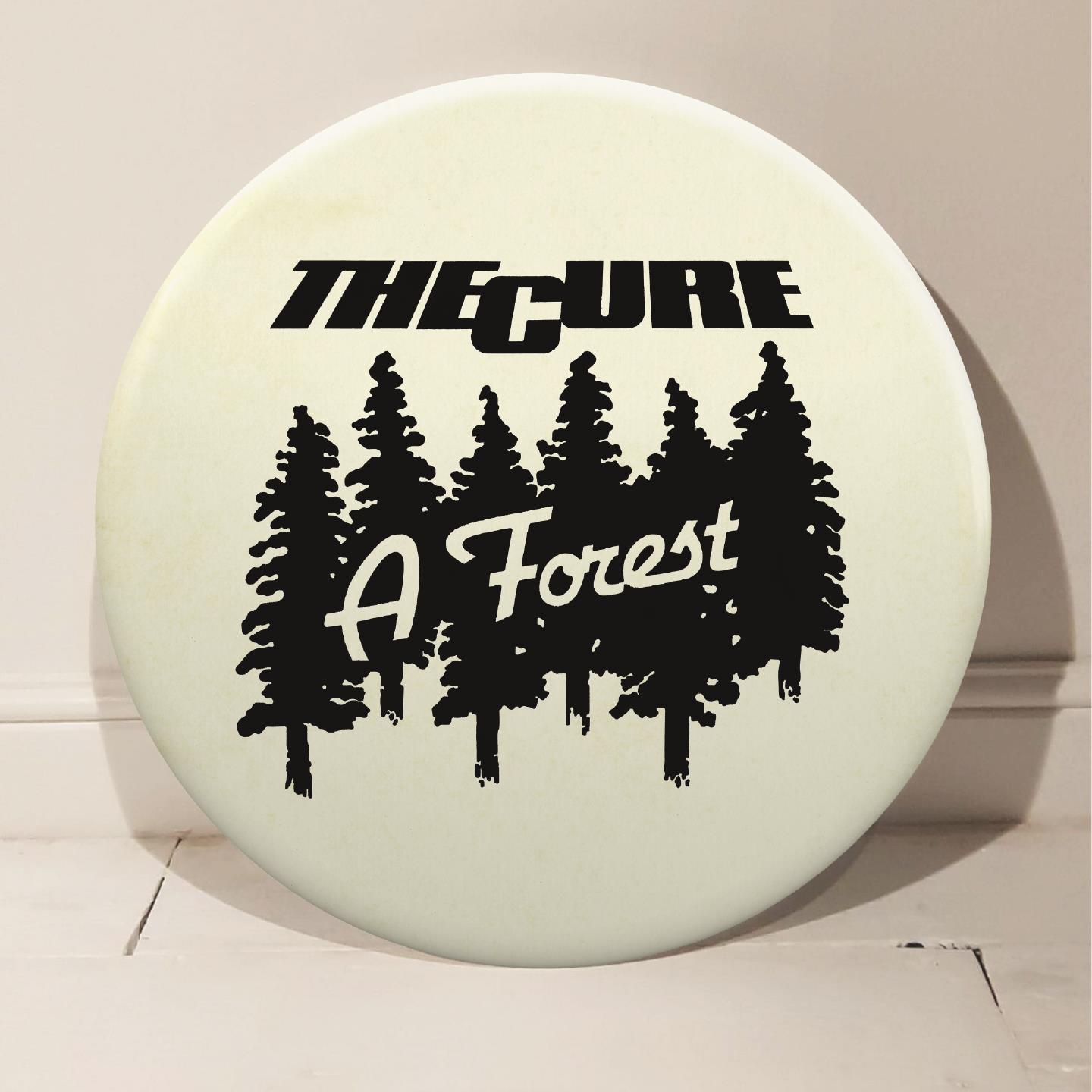 The Cure giant pin badge design for The Forest created by artist Tony Dennis AKA Tape Deck Art