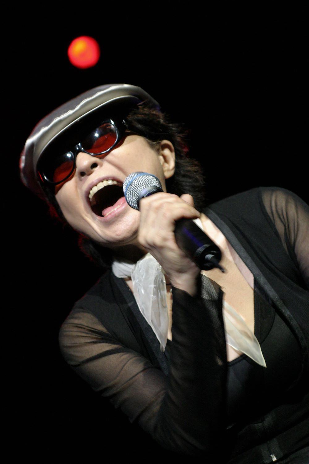 Yoko Ono onstage at the 2005 Meltdown Festival in London photographed by Mark Mawston