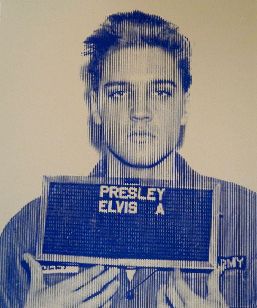 Mugshot screen print of Elvis Presley created by artist David Studwell