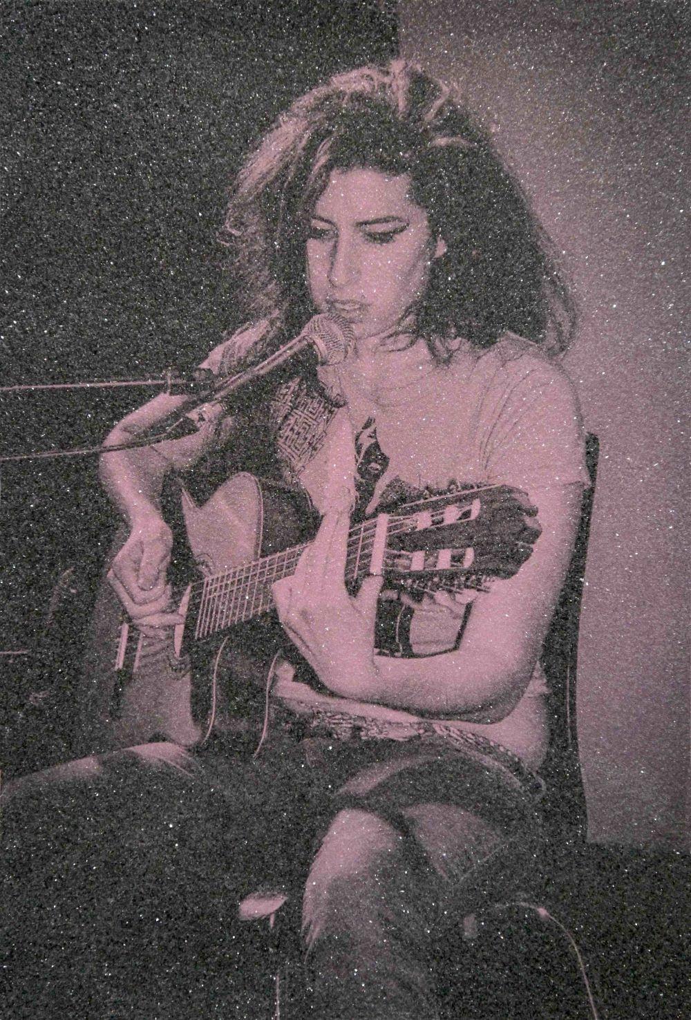Pink version screen print of Amy Winehouse created by artist David Studwell