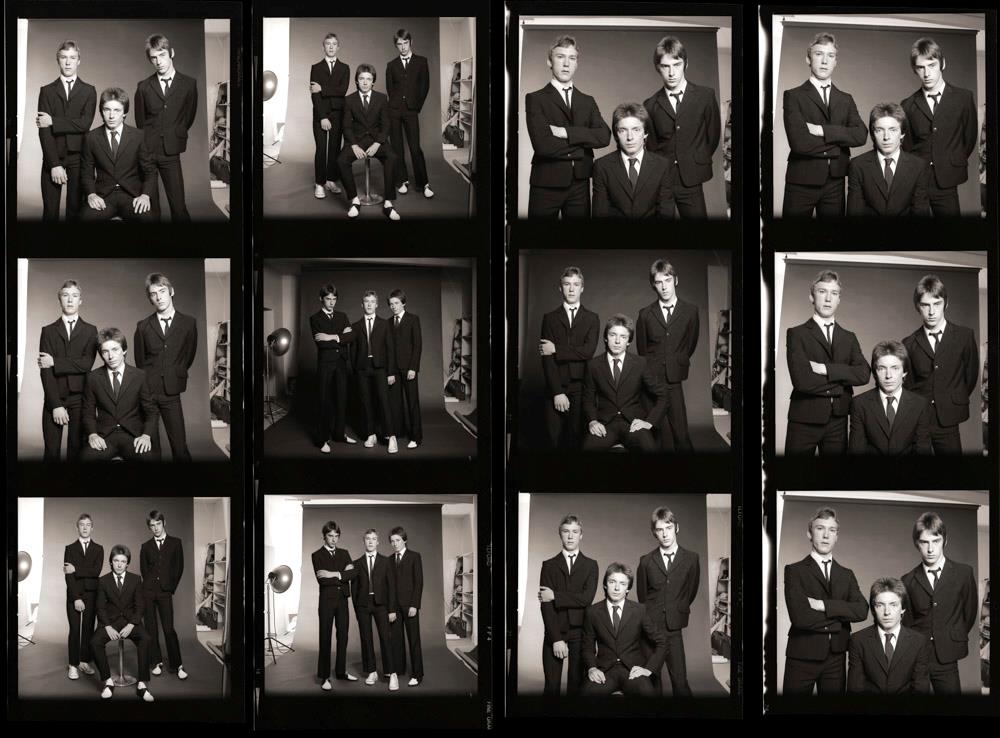 Contact sheet of The Jam taken by photographer Brian Aris in London in 1977
