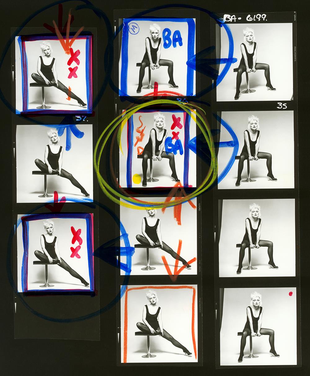 Contact sheet of Debbie Harry, Blondie photographed by Brian Aris in London in 1977