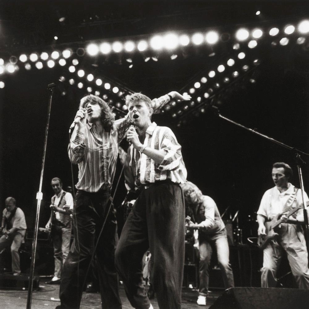 David Bowie and Mick Jagger at the Royal Albert Hall in 1988 photographed by Brian Aris