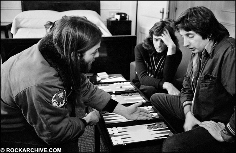 A Rockarchive limited edition print of David Gilmour and Storm Thorgerson playing backgammon in 1974.