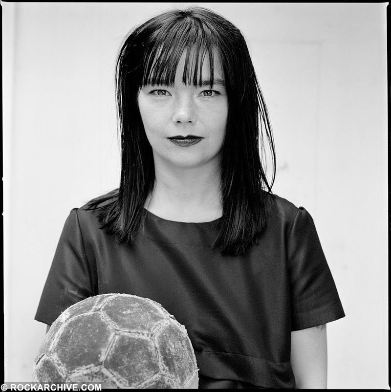 Bjork holding a football at Jill Furmanovsky's Studio in Primrose Hill in 1985.