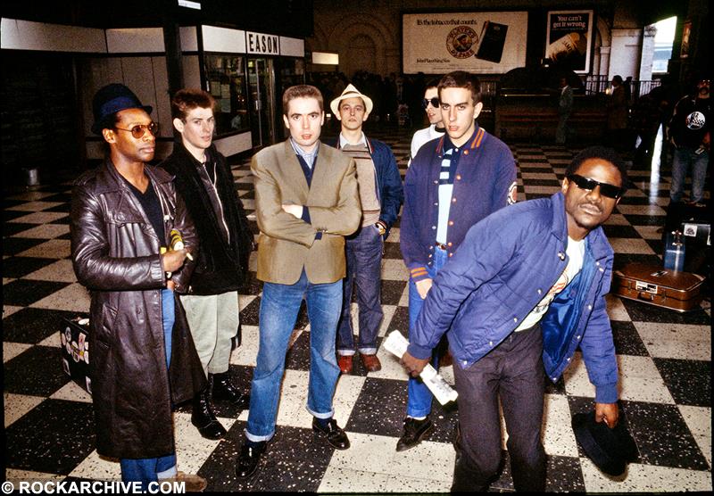 The Specials standing inside Connolly Station, Dublin in 1979