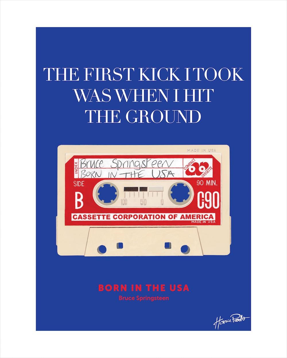 Cassette Artwork by Horace Panter featuring lyrics from Born In The USA by Bruce Springsteen