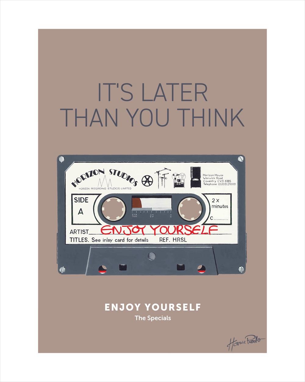 Cassette artwork by Horace Panter featuring lyrics from Enjoy Yourself by The Specials