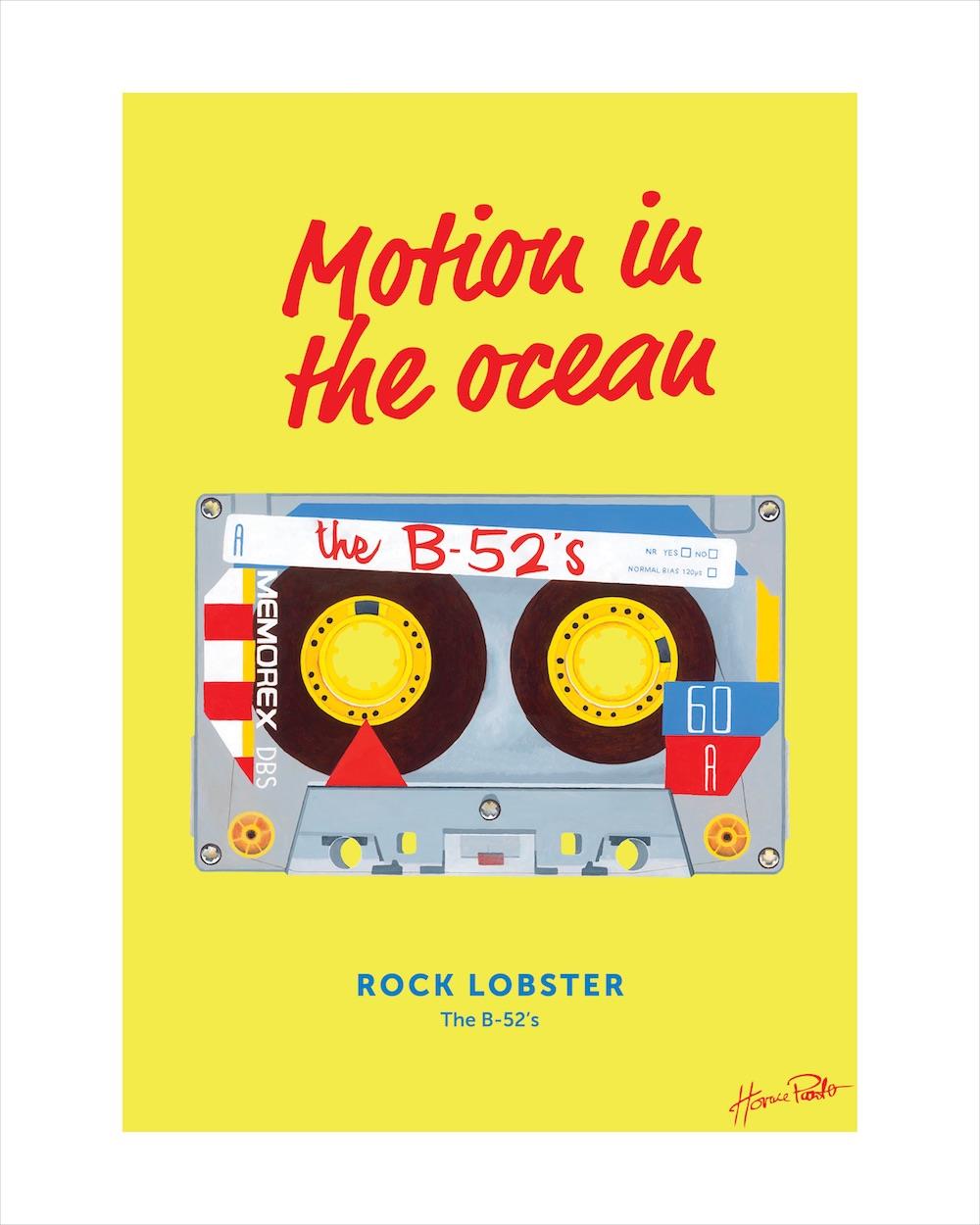Cassette artwork by Horace Panter featuring lyrics from Rock Lobster by the B52s