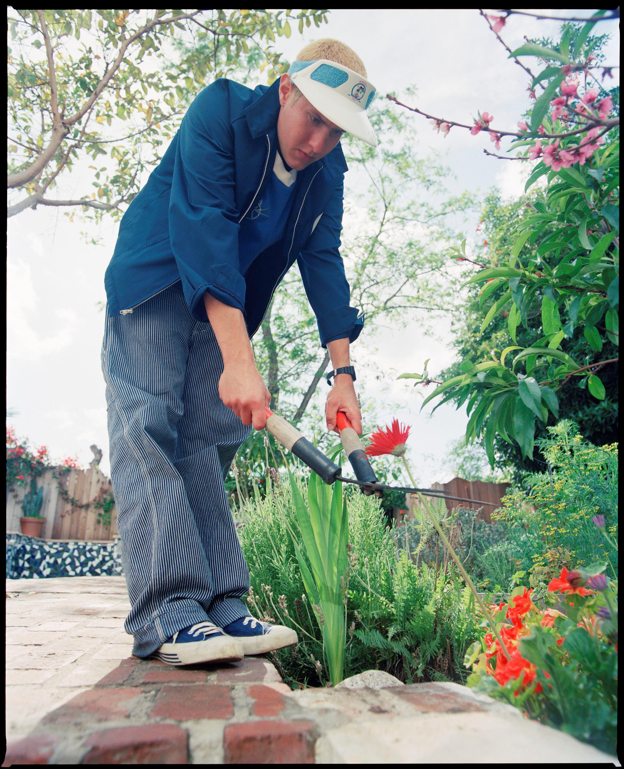 Limited edition print of Mike D from the Beastie Boys gardening at his house in 1994.