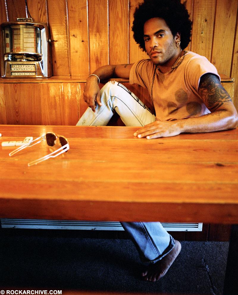 Limited edition print of Lenny Kravitz sat on a bench in 2001.