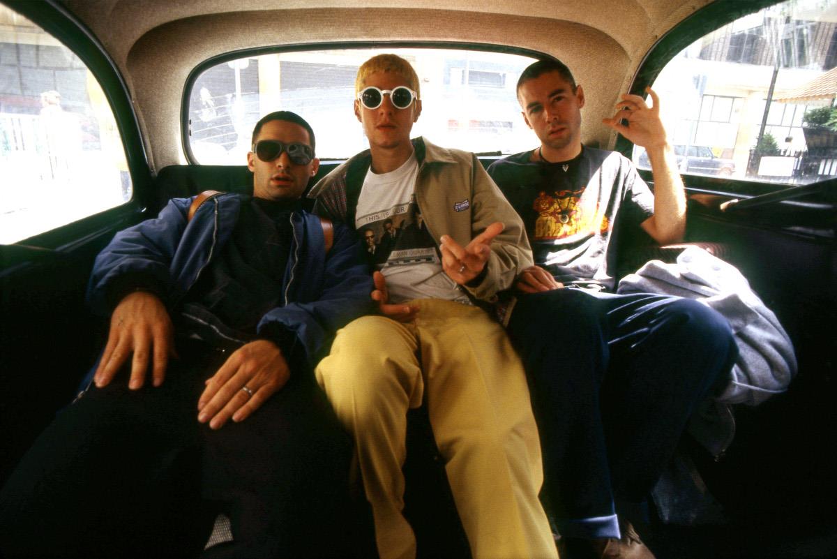 A limited edition colour print of the Beastie Boys sitting in a London taxi in 1993.