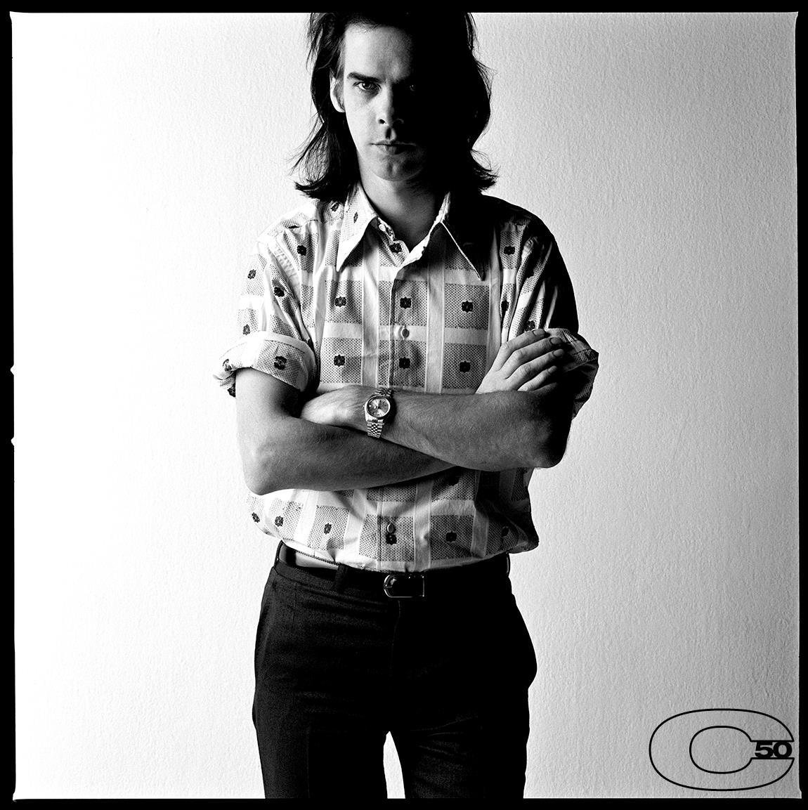 A limited edition print of Nick Cave stood in Elektra Records, Los Angeles in 1991.