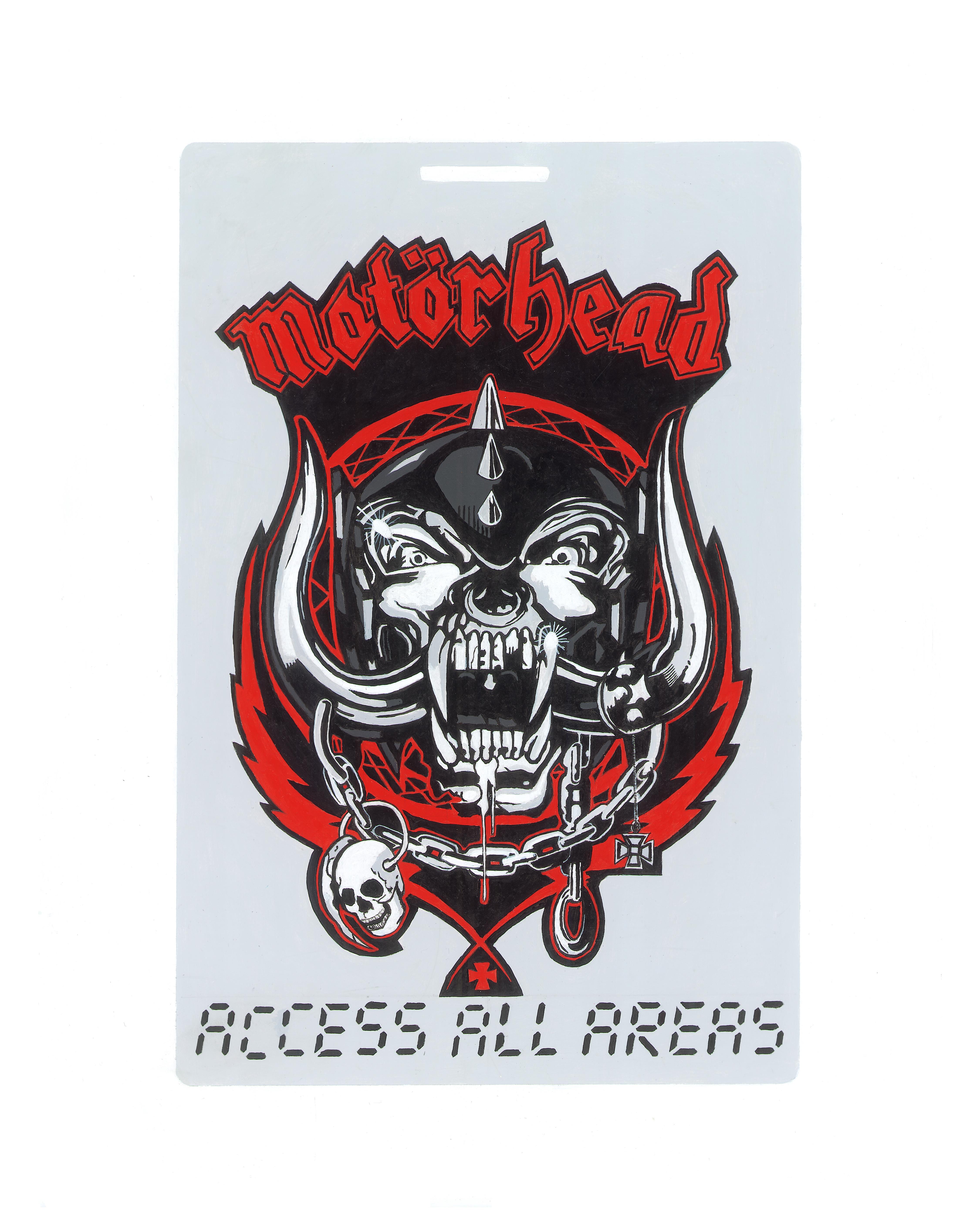A limited edition print of a Horace Panter pop art painting of a Motorhead AAA tour pass.
