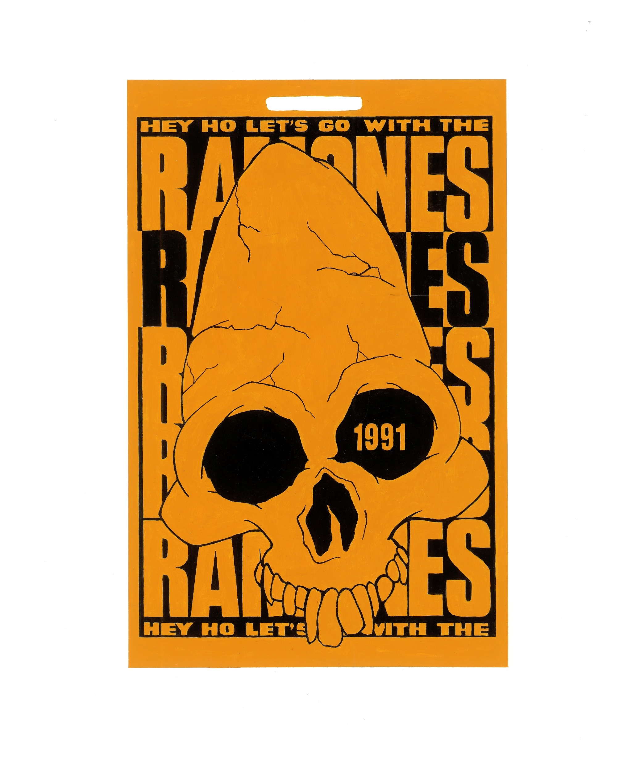 A limited edition print of a Horace Panter painting of a Ramones AAA tour pass featuring a pinhead skull.