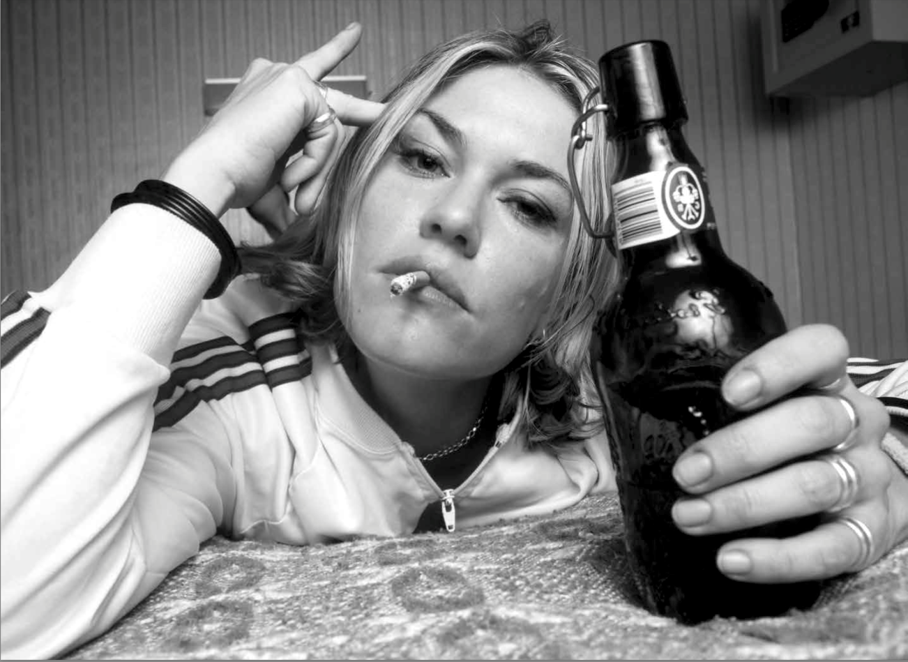 A limited edition print of Cerys Matthews, Catatonia smoking and holding a beer bottle
