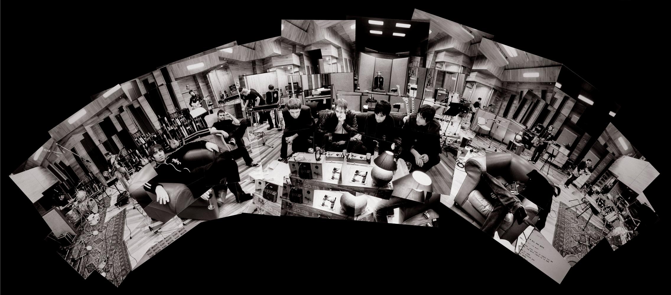 A limited edition joiner image of Oasis and Johnny Marr recording at Olympic Studios in 2001.