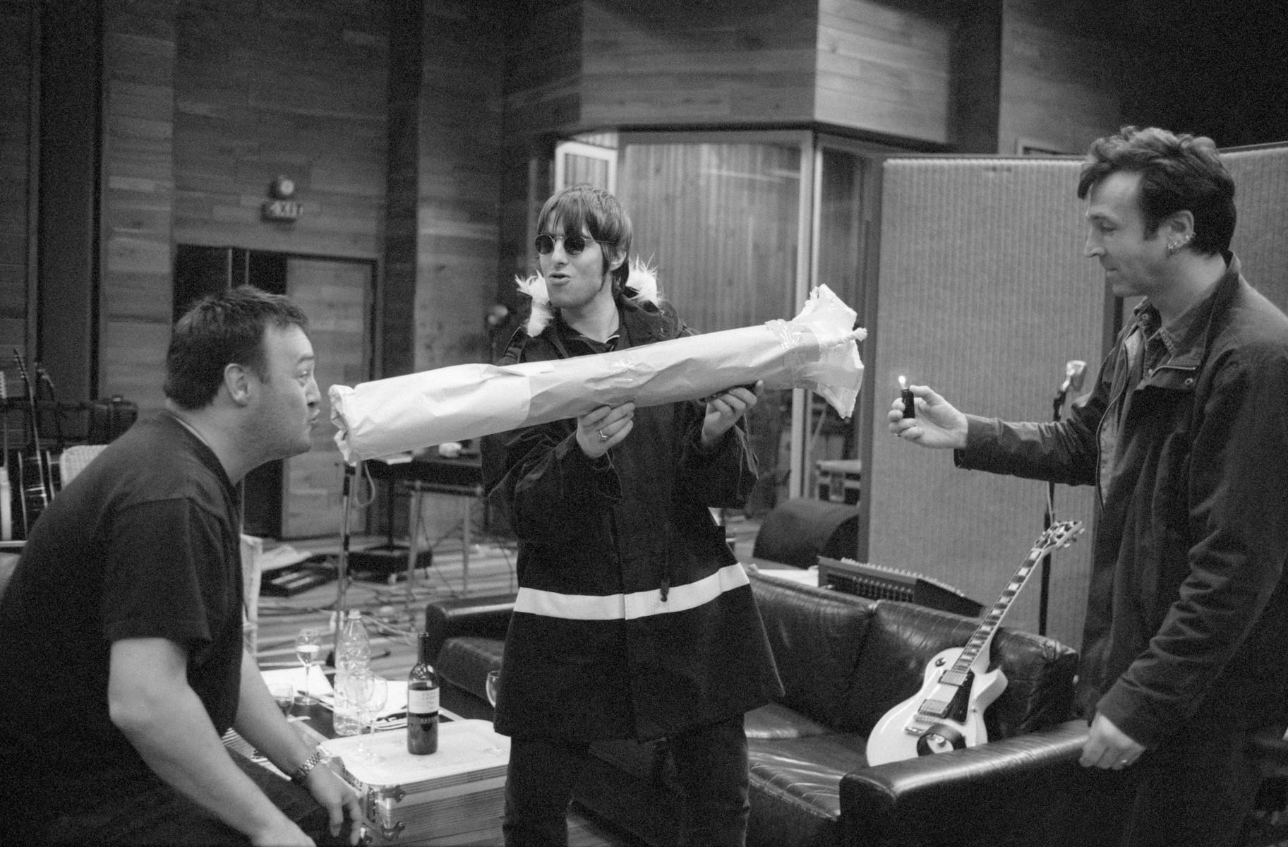 A limited edition print of Liam Gallagher messing about in Olympic Studios in 2001.